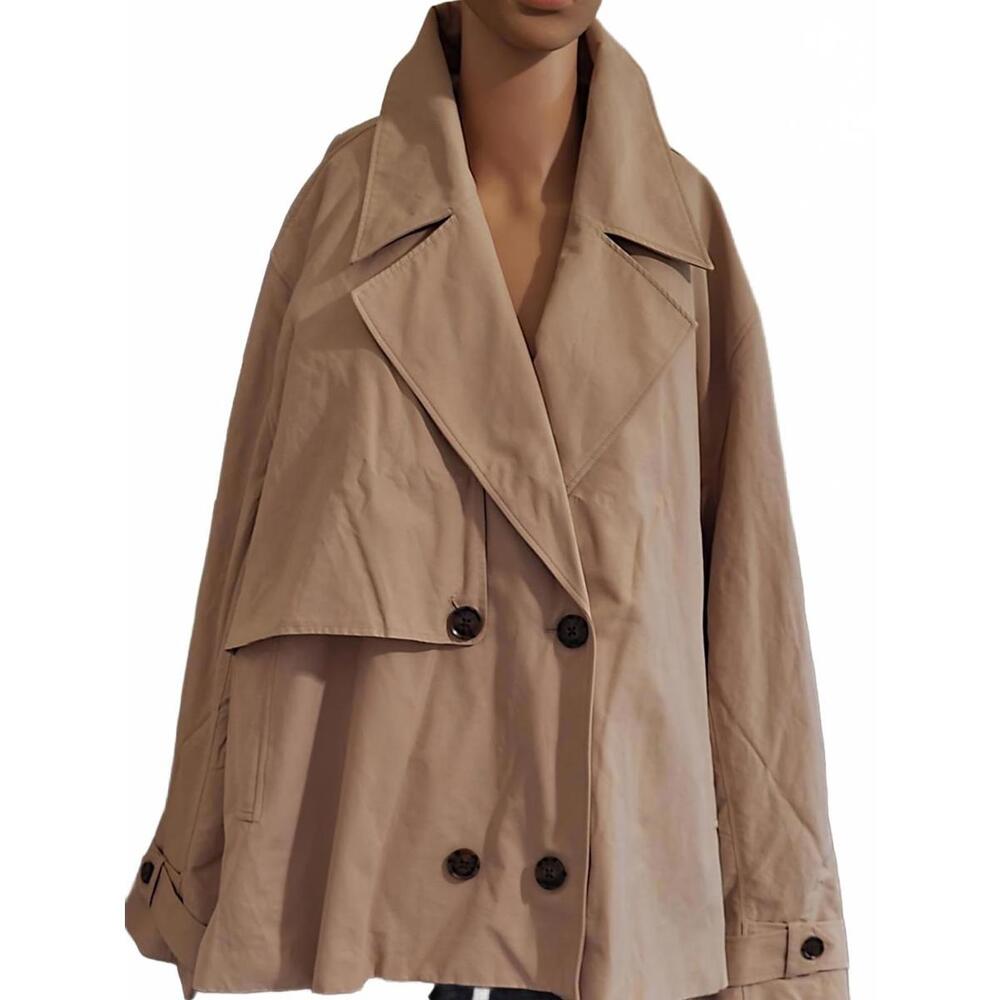 The DROP Women's Beige Crop Double Breasted Fashion Trench Coat Plus Size XXL